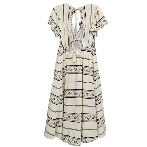 Nwt LOFT Creme/Black/Gold Floral Cap Sleeve V Neckline Resort Wear - Picture 5 of 17